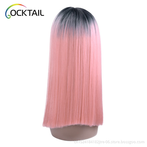 premium japanese kaneka fiber lido pink synthetic wig, private label ombre color synthetic lace front wig for white women